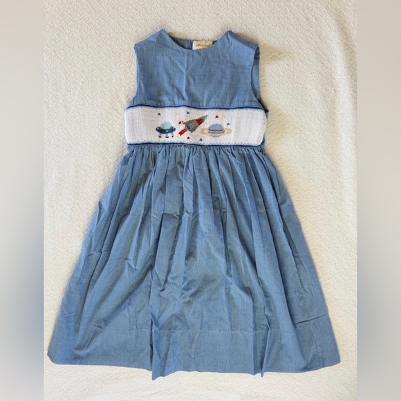 Rosalina Collections Other - Rosalina Collection Space Adventure Blue Gingham Smocked Sleeveless Dress